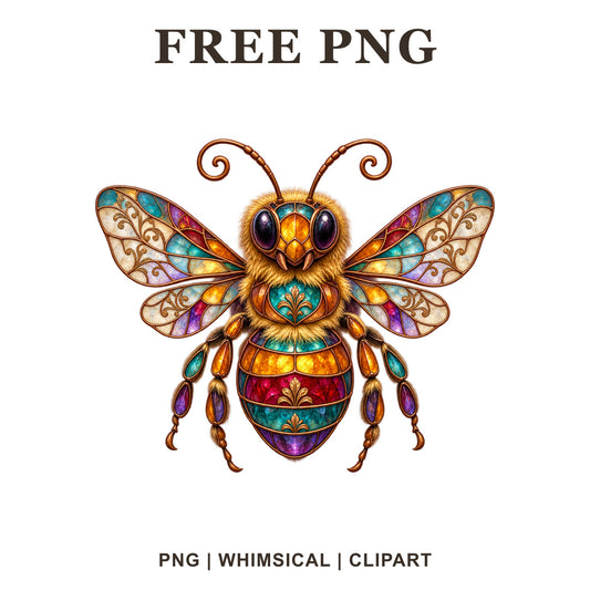 Whimsical Stained Glass Bee Clipart PNG