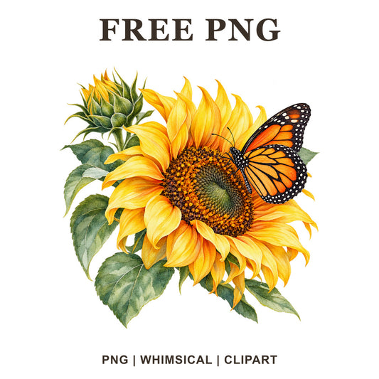 Whimsical Sunflower Butterfly Sunflower Clipart PNG