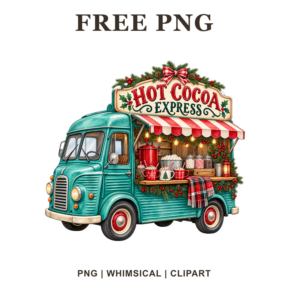Whimsical Teal Cocoa Truck Christmas Truck Clipart PNG
