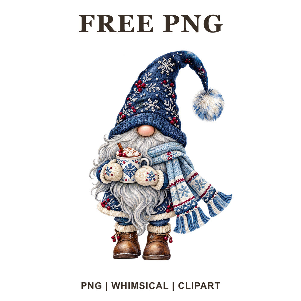 Whimsical Winter Cocoa Snow Gnome Clipart PNG