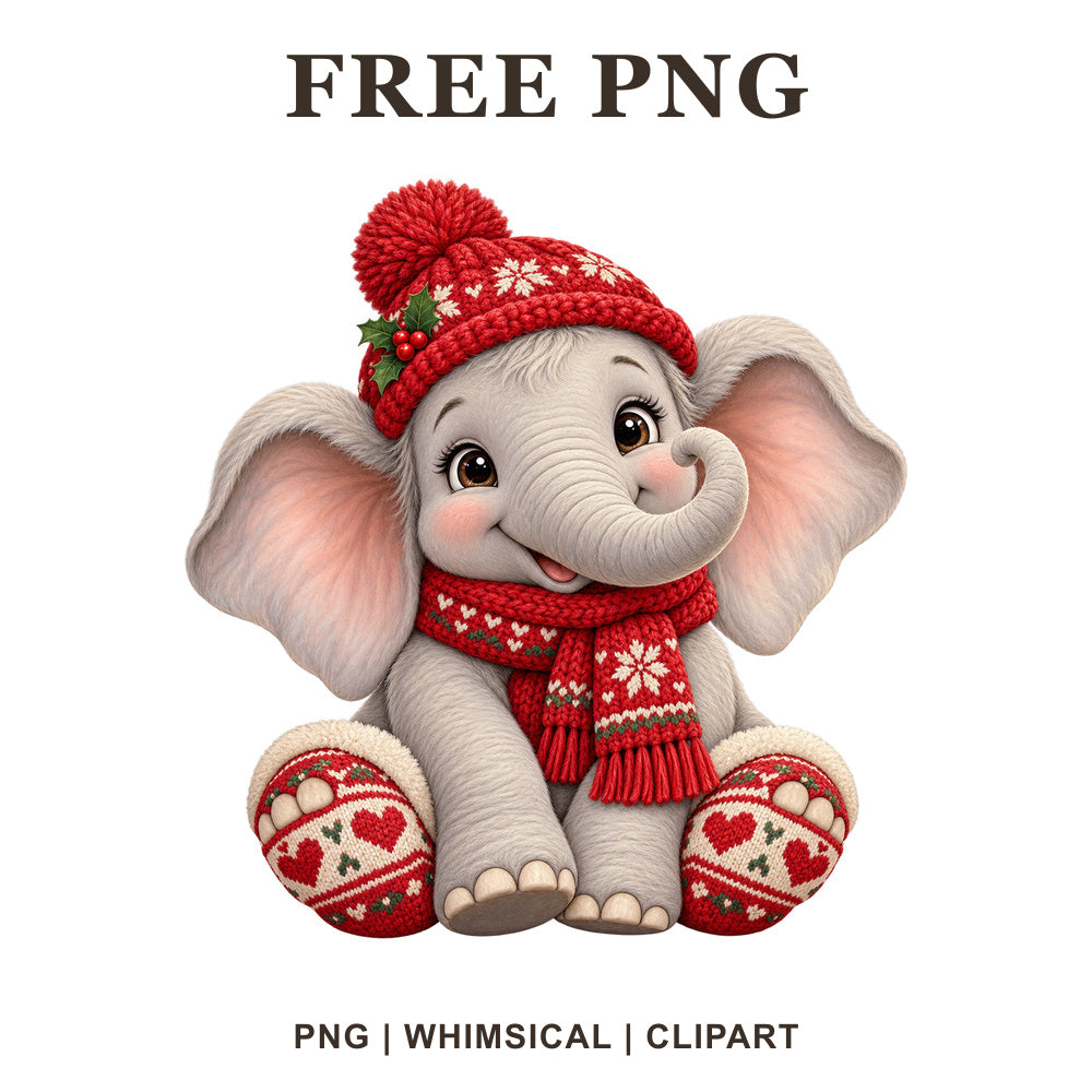 Whimsical Winter Mittens Elephant Clipart PNG-8SVG