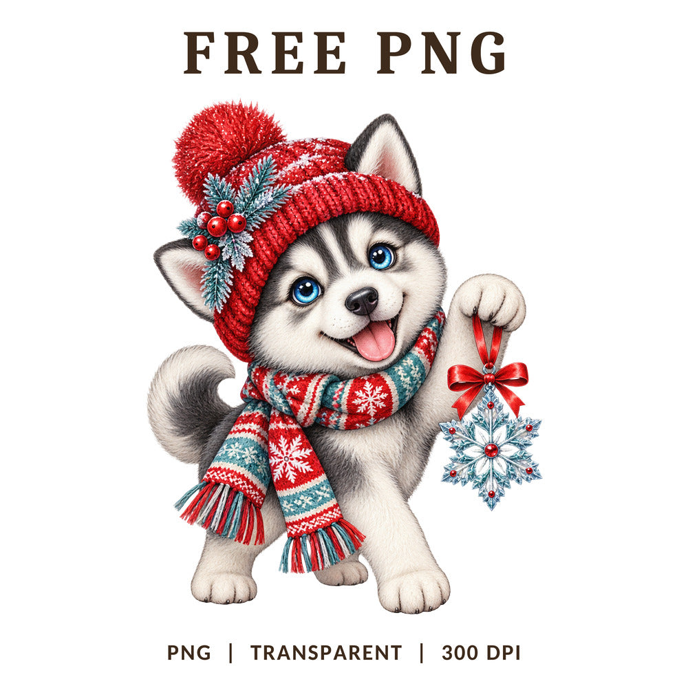 Husky Puppy Red Winter Hat Snowflake PNG-8SVG