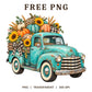 Vintage Teal Truck Pumpkins Sunflowers Fall PNG-8SVG