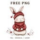 Whimsical Christmas Bunny Berry Sprig Clipart PNG