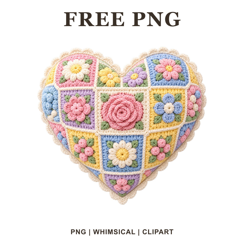 Whimsical Pastel Crochet Heart Clipart PNG