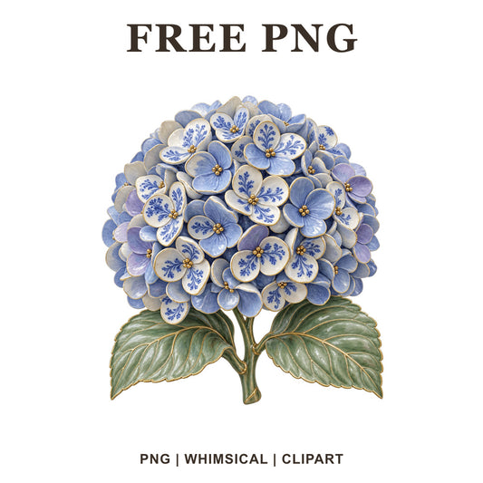 Whimsical Porcelain Hydrangea Clipart PNG