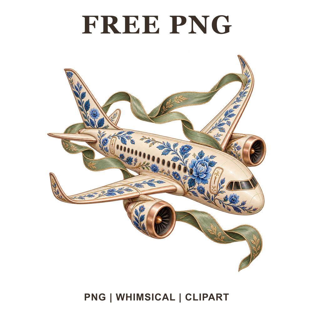 Whimsical Airplane Botanical Airplane Clipart PNG