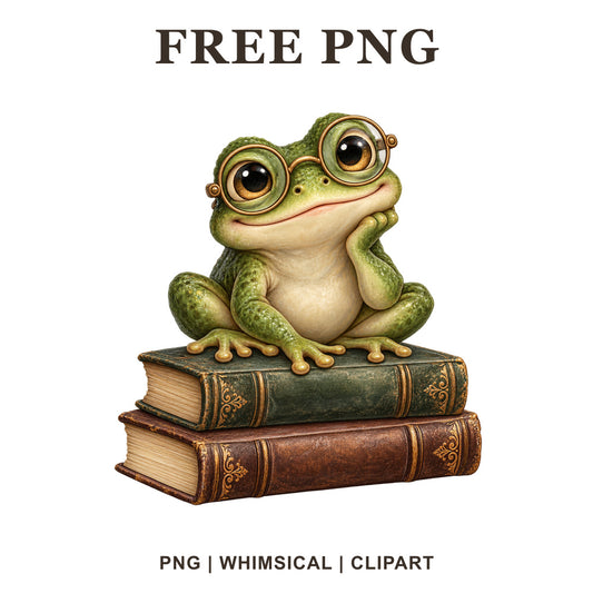 Whimsical Bookish Spectacles Frog Clipart PNG-8SVG
