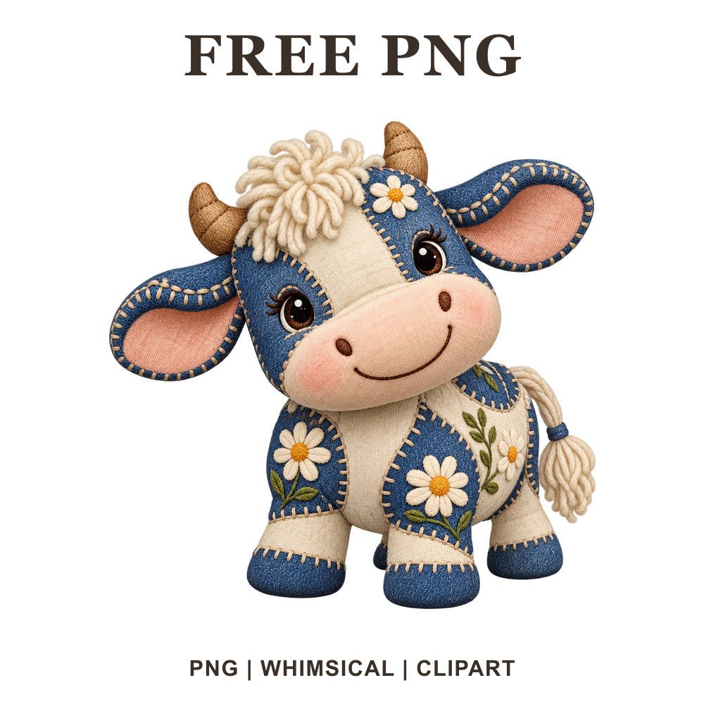 Whimsical Cow Patchwork Cow Clipart PNG