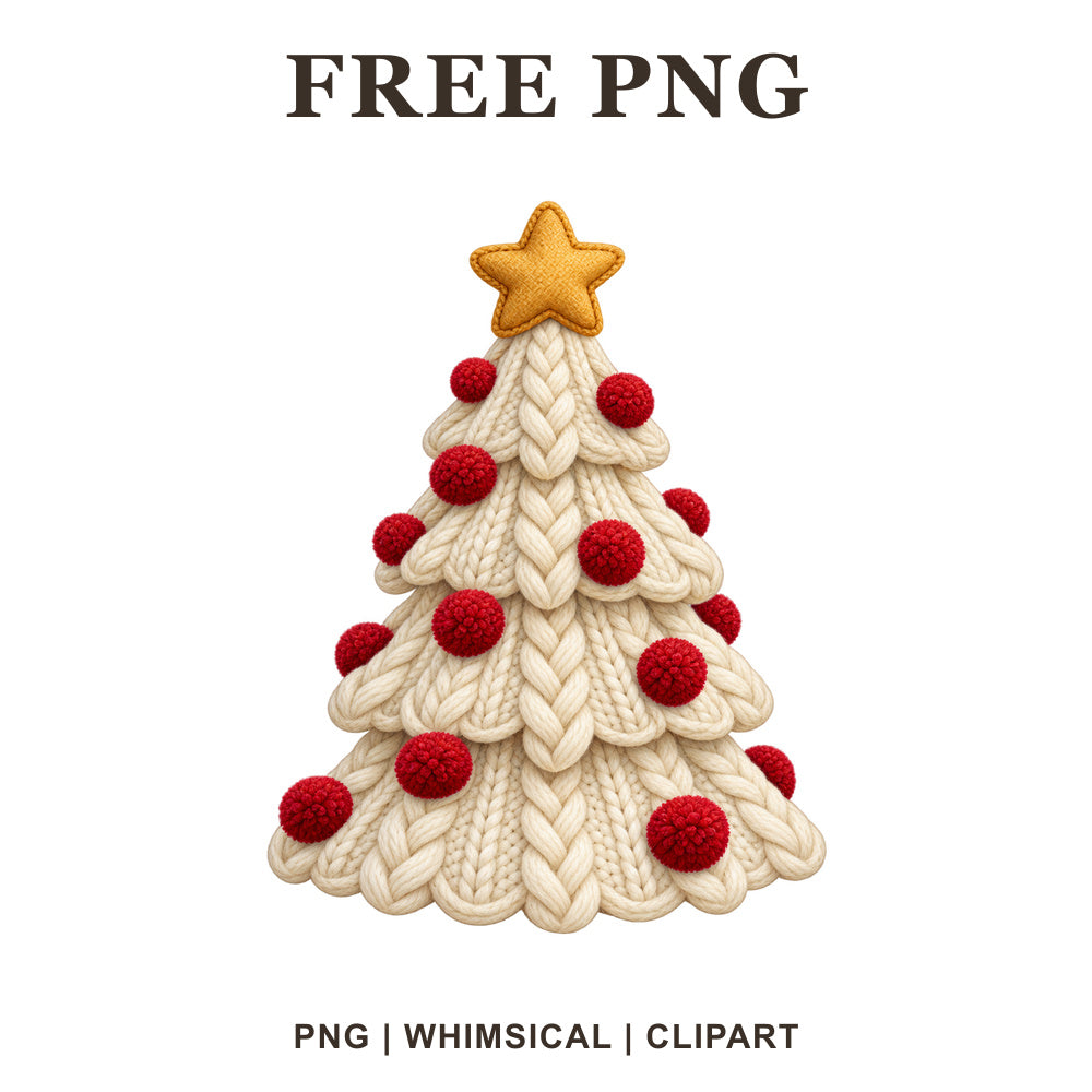 Whimsical Cozy Knit Christmas Tree Clipart PNG
