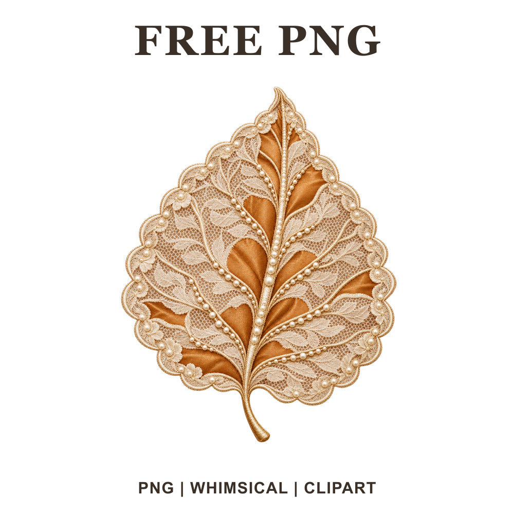 Whimsical Ivory Lace Beech Fall Leaf Clipart PNG