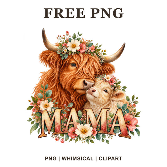 Whimsical Mama Highland Mama Clipart PNG