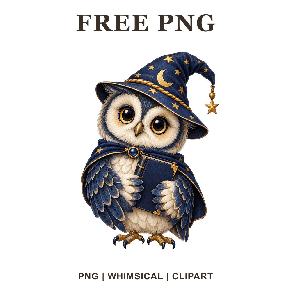Whimsical Starry Wizard Owl Clipart PNG