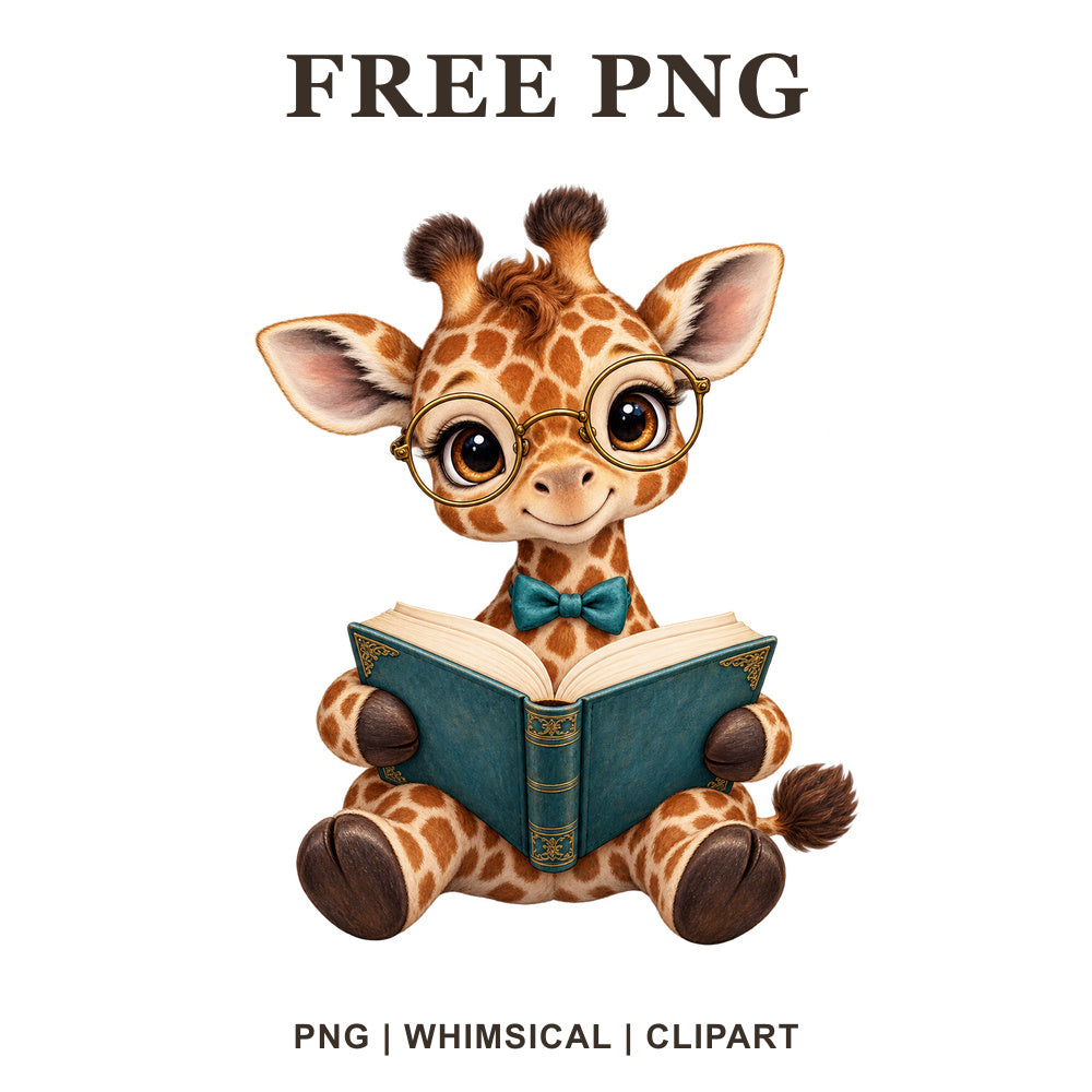 Whimsical Storybook Reader Giraffe Clipart PNG-8SVG