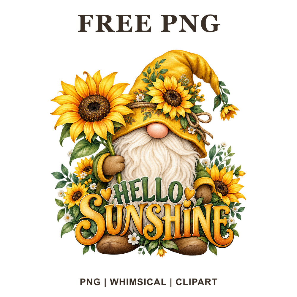 Whimsical Sunflower Gnome Sunflower Clipart PNG
