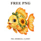 Whimsical Sunflower Yellow Fish Clipart PNG
