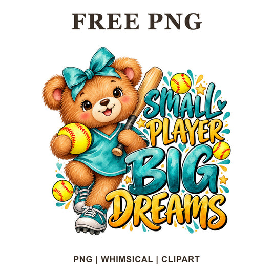 Whimsical Teddy Player Softball Clipart PNG