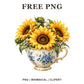 Whimsical Vintage Teacup Sunflower Clipart PNG
