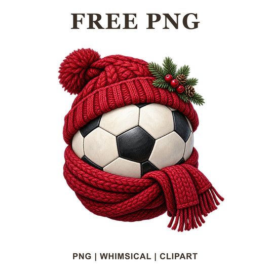 Whimsical Winter Scarf Soccer Ball Clipart PNG