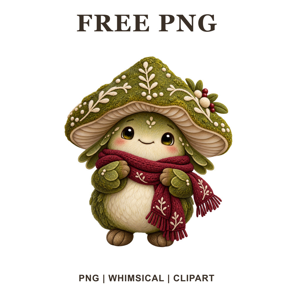 Whimsical Woodland Mushling Green Creature Clipart PNG