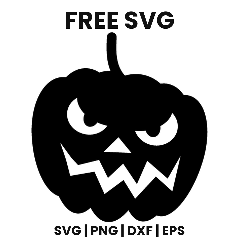 Angry Pumpkin SVG Free – Evil Jack O Lantern Face Silhouette-8SVG