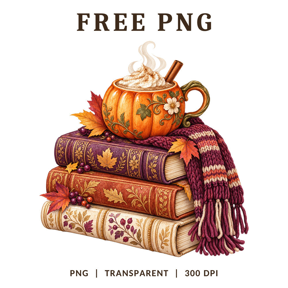 Pumpkin Spice Latte Stacked Books Cozy Fall PNG-8SVG