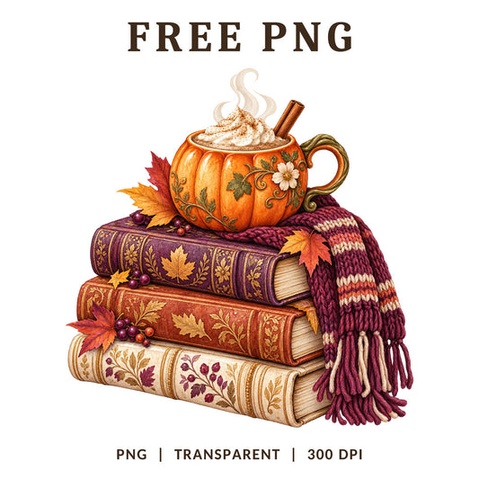 Pumpkin Spice Latte Stacked Books Cozy Fall PNG-8SVG