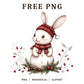 Whimsical Christmas Bunny Floral Wreath Clipart PNG