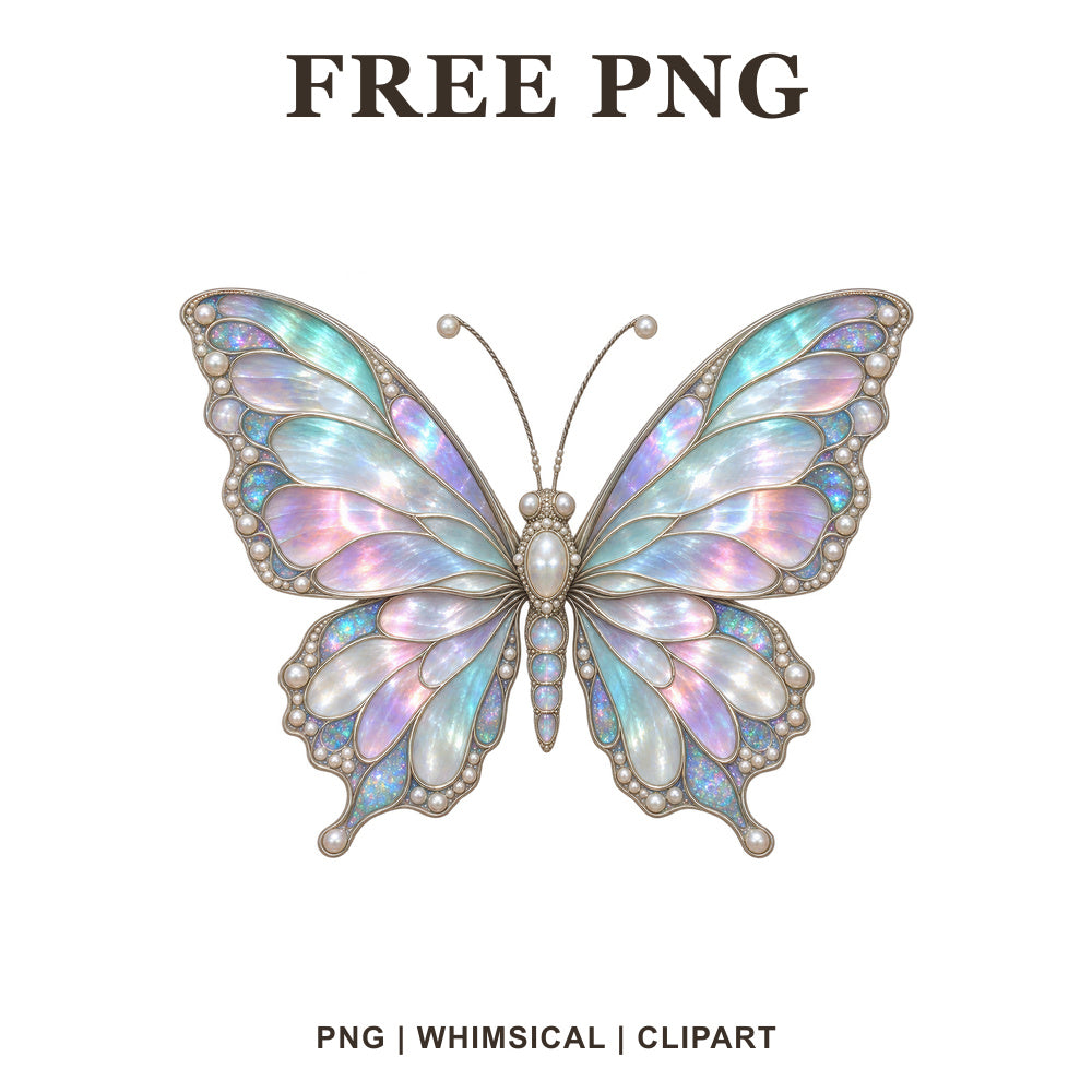 Whimsical Iridescent Opal Butterfly Clipart PNG