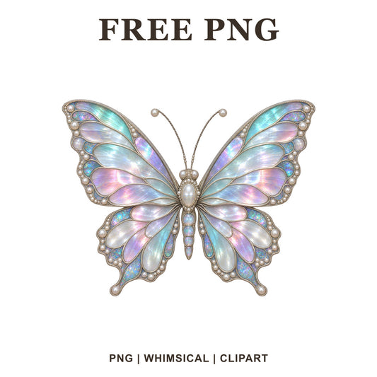 Whimsical Iridescent Opal Butterfly Clipart PNG