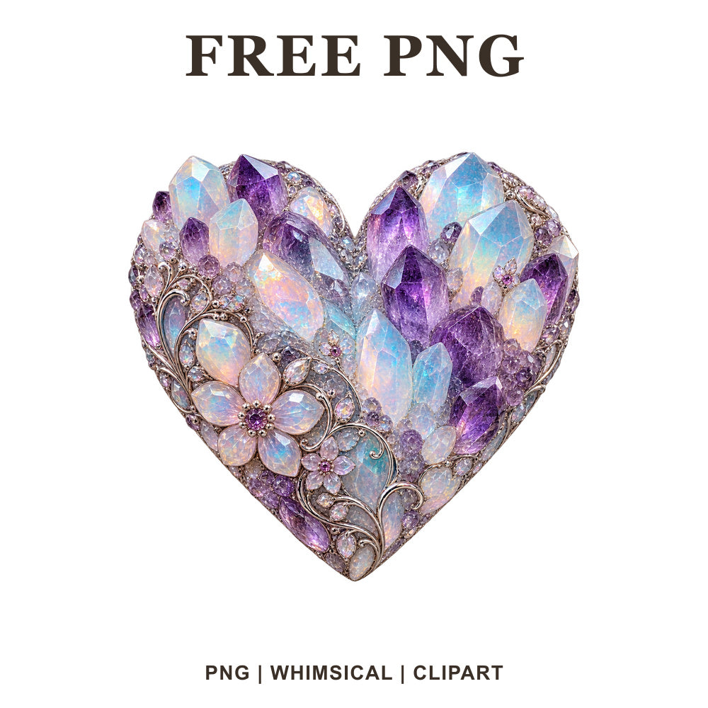 Whimsical Opal Crystal Heart Clipart PNG