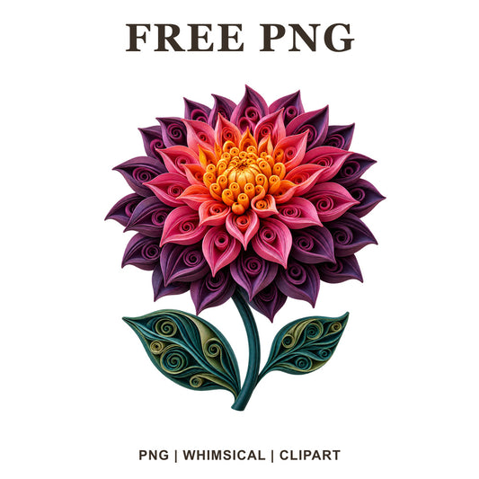 Whimsical Paper Quilled Dahlia Clipart PNG