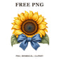Whimsical Denim Bow Sunflower Clipart PNG