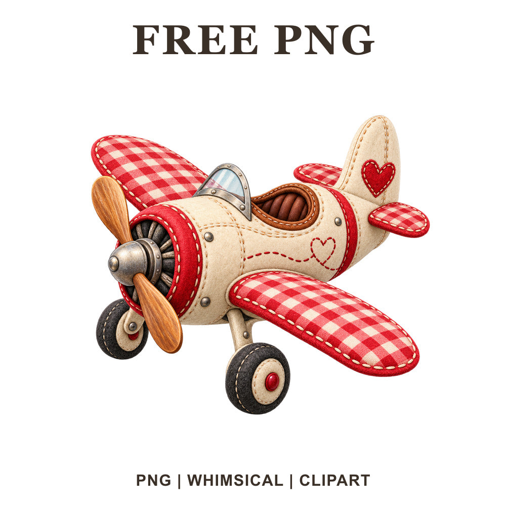 Whimsical Gingham Cottage Airplane Clipart PNG