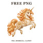 Whimsical Golden Sunrise Unicorn Clipart PNG