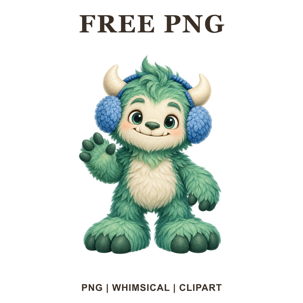 Whimsical Jade Snow Yeti Green Creature Clipart PNG