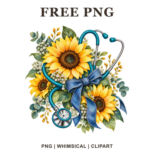 Whimsical Nurse Sunflowers Nurse Clipart PNG