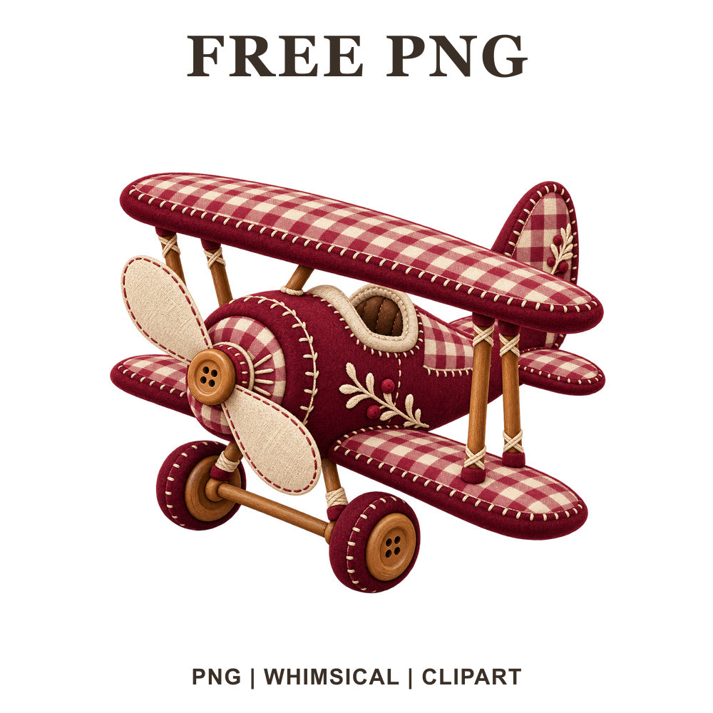 Whimsical Patchwork Flight Airplane Clipart PNG