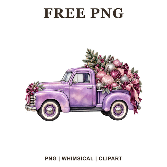 Whimsical Purple Sugarplum Gifts Christmas Truck Clipart PNG