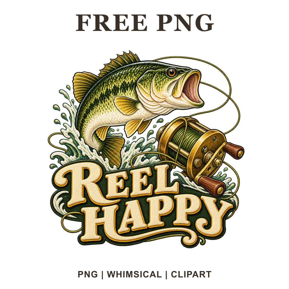 Whimsical Reel Happy Fish Clipart PNG