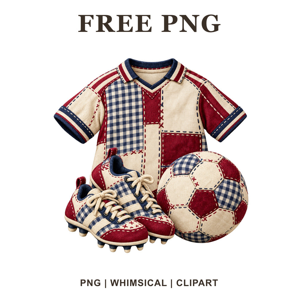 Whimsical Soccer Patchwork Soccer Clipart PNG