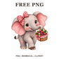 Whimsical Strawberry Bow Elephant Clipart PNG-8SVG