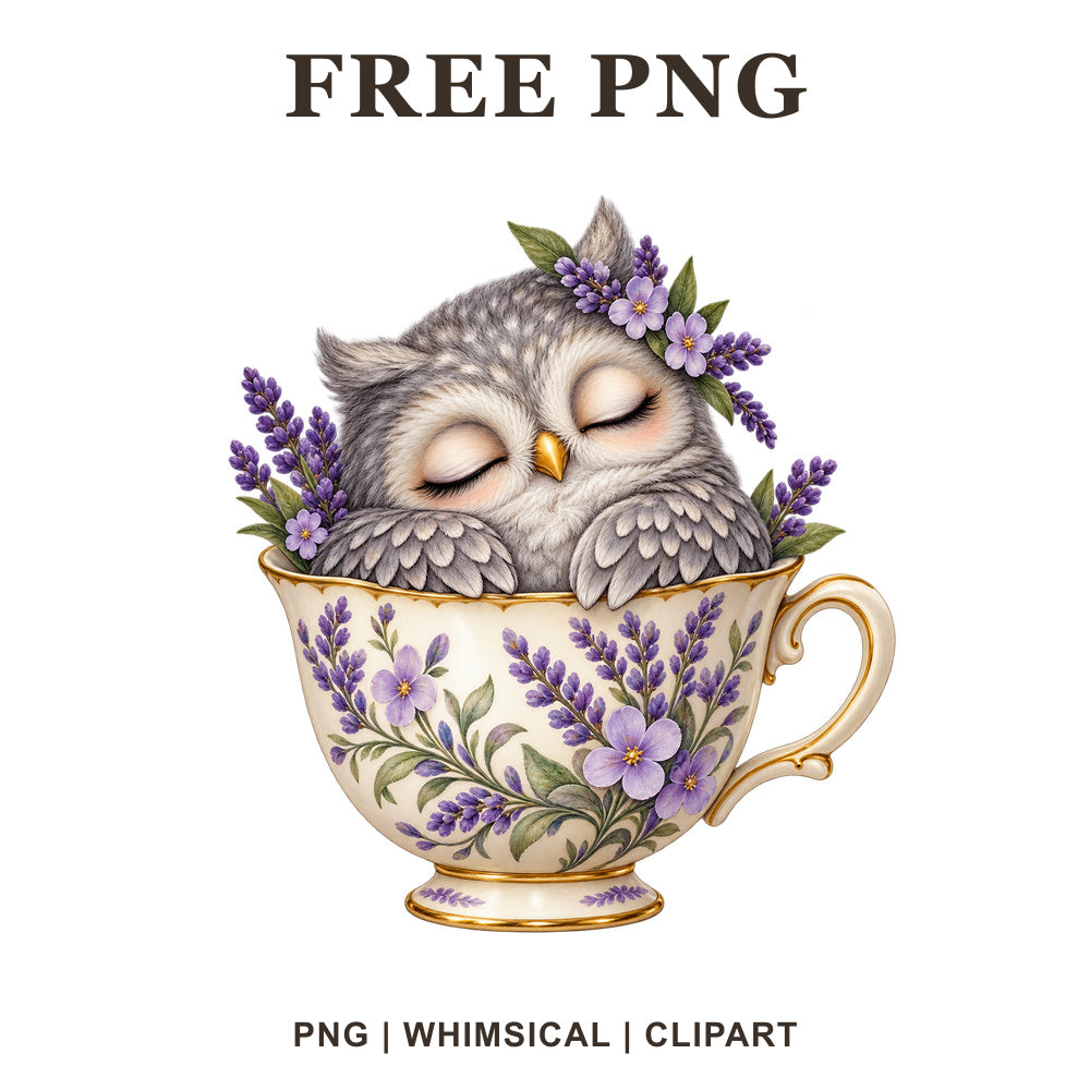 Whimsical Teacup Nap Owl Clipart PNG
