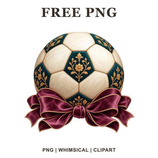 Whimsical Teal Floral Soccer Ball Clipart PNG