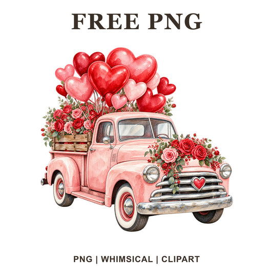 Whimsical Valentine Truck Valentine Clipart PNG