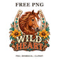 Whimsical Wild Heart Western Horse Clipart PNG