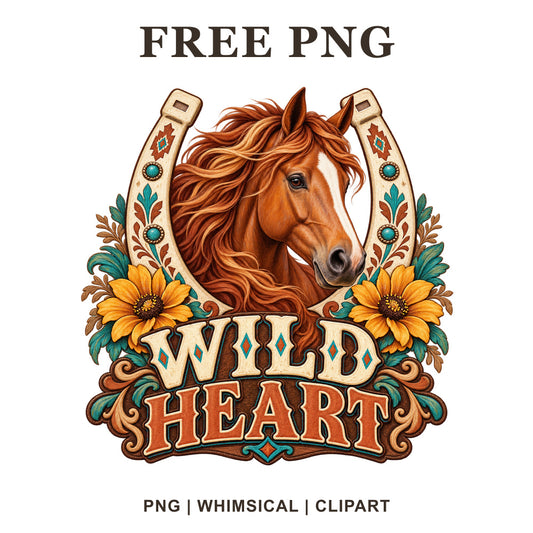 Whimsical Wild Heart Western Horse Clipart PNG