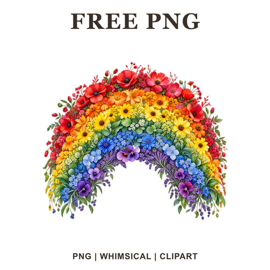 Whimsical Wildflower Arch Rainbow Clipart PNG
