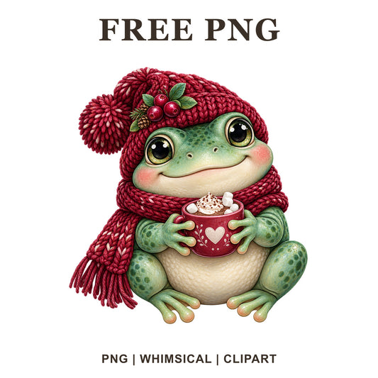 Whimsical Winter Cocoa Frog Clipart PNG-8SVG