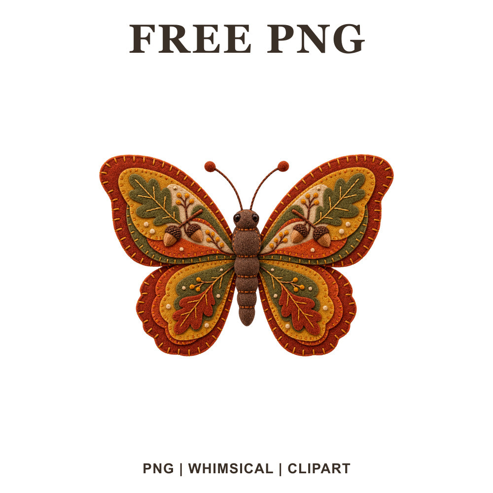 Whimsical Autumn Felt Butterfly Clipart PNG